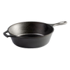 Black cast iron deep skillet with assist handle and long grip for versatile cooking on stove, oven, grill, or campfire, featured in Farm, Garden & Tool and Cookware collections.
