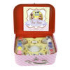 Open gingham-patterned metal suitcase showcasing a handcrafted 17-piece mini tea set art kit with colorful paints, perfect for creative play in Toys, Books & Games, Children's Toys, and Arts and Crafts collections.