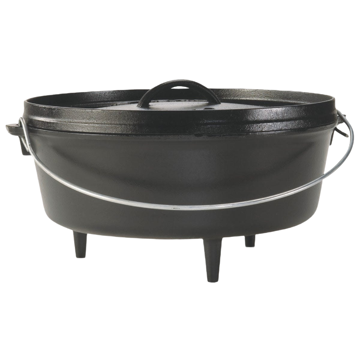 Heavy-duty cast iron camp Dutch oven with built-in legs, metal bail handle, and tight-fitting lid, handcrafted in USA; ideal for Farm, Garden & Tool, Camping, Cast Iron, Best Sellers, and Promo Eligible collections.