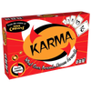 Bright red Karma card game box with bold logo and tagline “What Goes Around… Comes Around!”, featuring numbered cards and award-winning label, part of Toys, Games, and Indoor Play collections.