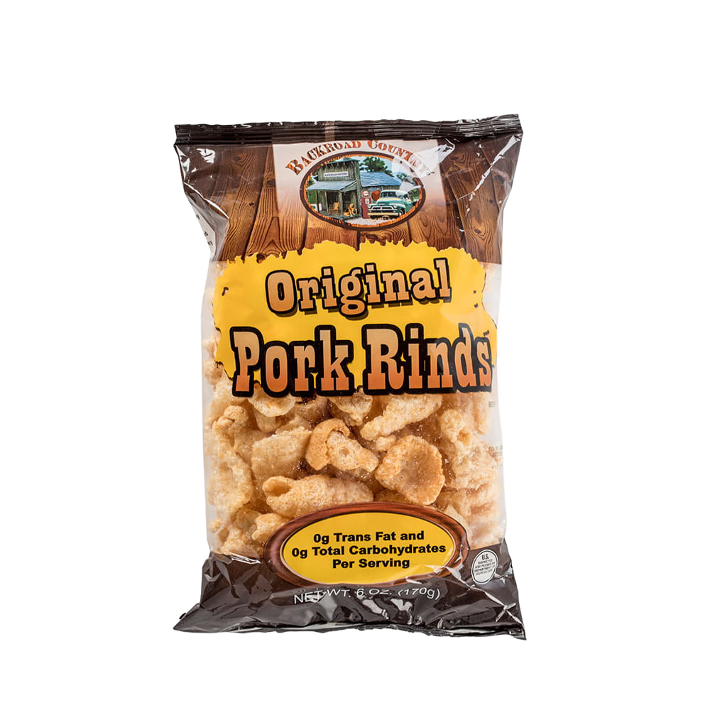 Single bag of handcrafted original pork rinds with zero trans fat and carbs per serving, uniquely made in the USA, ideal for Kitchen & Food, Snacks and Sweets, USA Made, Best Sellers, and Promo Eligible collections.