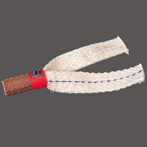 Close-up of a natural fiber wick with a cork base and red fastener, designed for use with gas burners in appliances, refrigerators, and stoves collections.