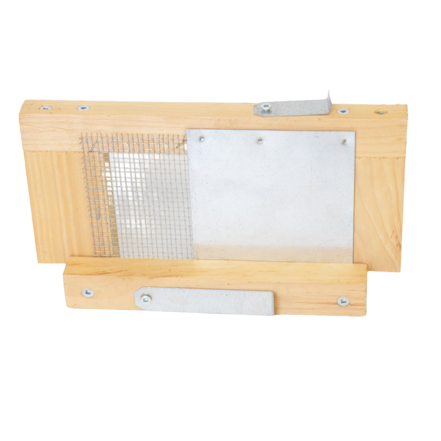 Handcrafted 5-frame robbing screen with adjustable metal latches and mesh, designed to protect hives by controlling entry, Amish made in the USA, featured in Farm, Garden & Tool and Beekeeping Supplies collections.