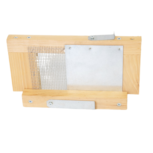 Handcrafted 5-frame robbing screen with adjustable metal latches and mesh, designed to protect hives by controlling entry, Amish made in the USA, featured in Farm, Garden & Tool and Beekeeping Supplies collections.