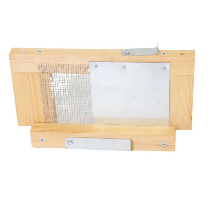 Handcrafted 5-frame robbing screen with adjustable metal latches and mesh, designed to protect hives by controlling entry, Amish made in the USA, featured in Farm, Garden & Tool and Beekeeping Supplies collections.
