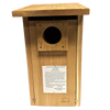 Handcrafted screech owl and kestrel nest box made in the USA from unfinished kiln dried cedar, designed for easy cleanout and lasting use in farm, garden, and outdoor settings.