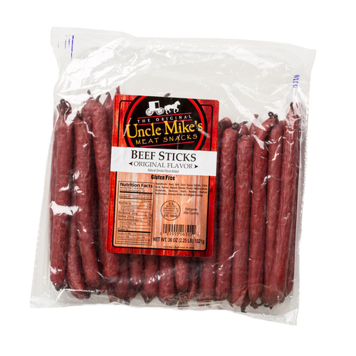 Large resealable bag of handcrafted original-flavor beef sticks made in USA, ideal for Kitchen & Food, Snacks and Sweets, Meats, Holiday Hosting, Best Sellers, and Promo Eligible collections.