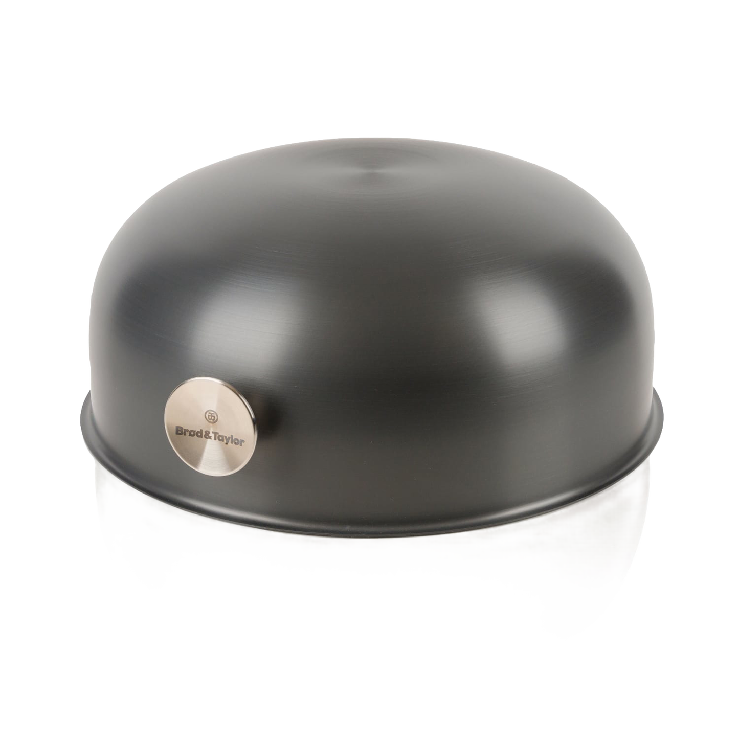 Matte black Brod & Taylor bread baking shell with smooth rounded dome shape and brushed metal logo badge, designed for Kitchen & Food, Cookware, and Baking Supplies collections.
