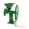 Heavy-duty green manual grain mill with stainless steel burrs, designed for grinding dry grains into flour, featuring a large hand crank with wooden handle, ideal for farm and homesteading use.