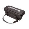 Compact black transport bag with sturdy handles and secure zipper closure, designed for safely storing and carrying a loaf pan, ideal for camping and farm, garden, and tool use.