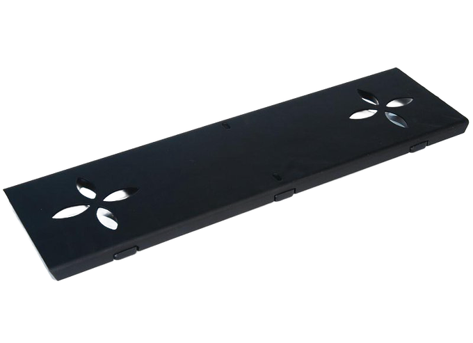 Black steel portable base with cut-out flower designs, crafted from indestructible 1/8" thick USA-made steel, ideal for use in Household Cleaning and Home & Decor collections.