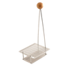 Metal rack with individual slots for 12 canning lids and a 10-inch handle topped with a wooden knob that stays cool, ideal for food preservation and homesteading uses.