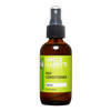 Amber spray bottle with a green label for a natural leave-in hair conditioner, featuring a non-greasy formula made in USA, ideal for health and wellness and grooming collections.