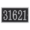 Black and silver rectangular custom address plaque with bold white numbers, handcrafted in the USA, part of Home & Decor and Mailboxes and Address Signs collections.