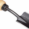 Close-up of a handcrafted heavy-duty garden trowel with a narrow forged steel blade and wooden handle, designed for Farm, Garden & Tool, Digging and Cultivating, Garden Accessories, Best Sellers, and Promo Eligible collections.