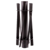 Black metal tipi sleeve designed as a pluggable segment with attached longitudinal wings and cross frames to distribute heat evenly, for camping and outdoor use.