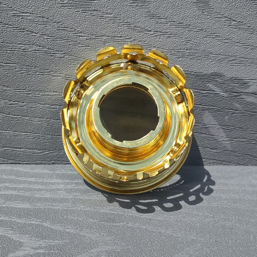 Shiny brass heel-less oil lamp gallery top compatible with various Aladdin burner models since 1917, featured in Lamps & Lighting, Parts and Accessories, Lamp Burners and Collars, Best Sellers, and Promo Eligible collections.