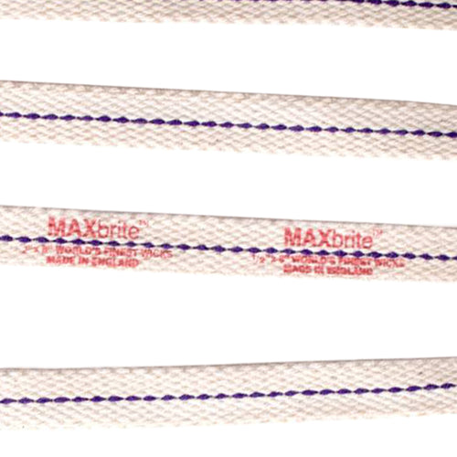 Close-up of high-quality woven cotton flat wicks with purple stitching and red branding, designed for efficient fuel delivery in oil lamps, suitable for Farm, Garden & Tool and Emergency Supplies collections.