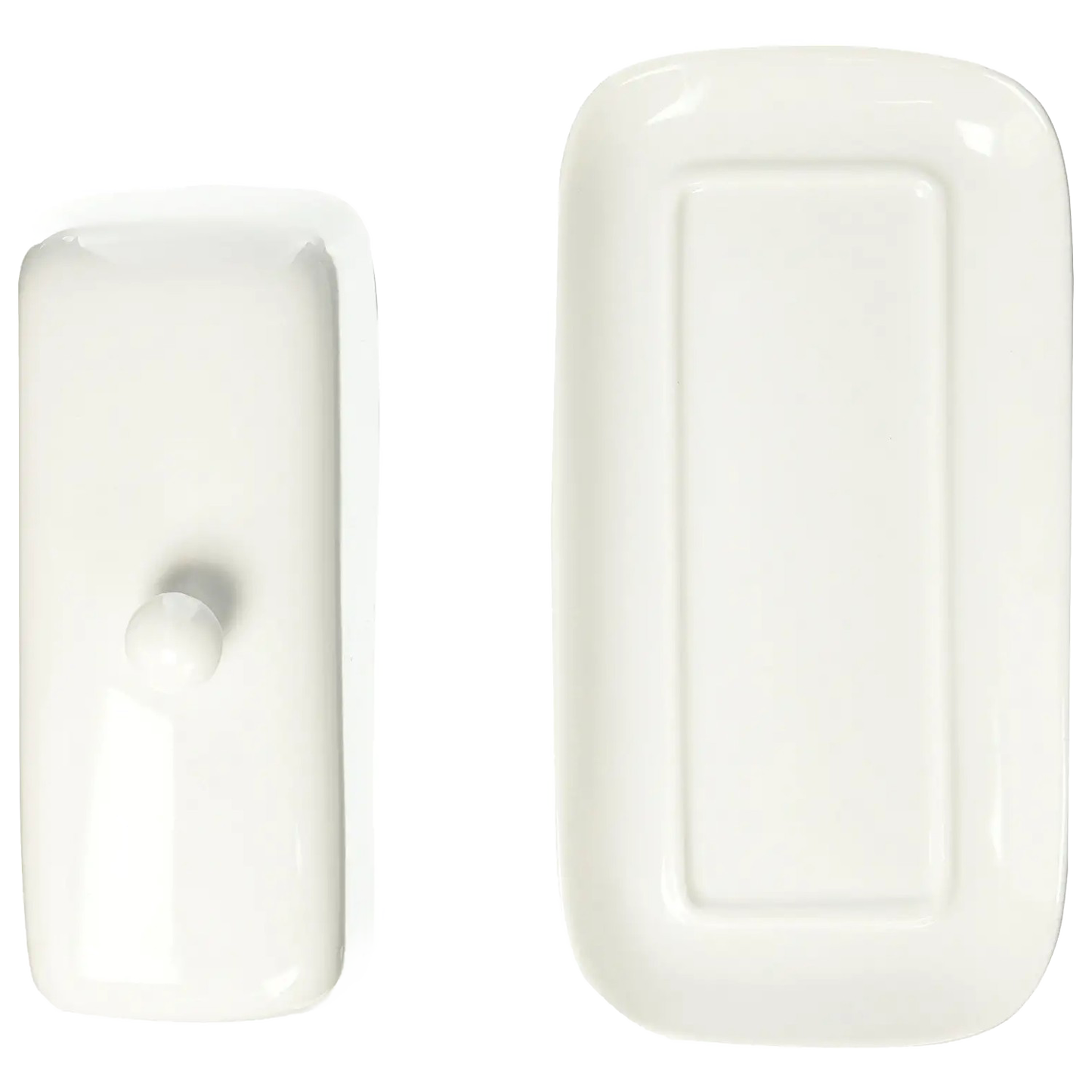 Two-piece white porcelain butter dish with a knobbed lid, oven, microwave, and dishwasher safe, perfect for Kitchen & Food, Specialty Equipment, Making Butter, and Storage and Serving collections.