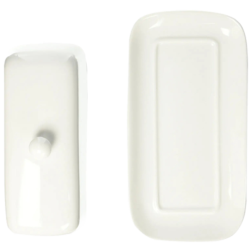 Two-piece white porcelain butter dish with a knobbed lid, oven, microwave, and dishwasher safe, perfect for Kitchen & Food, Specialty Equipment, Making Butter, and Storage and Serving collections.