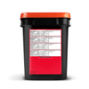 Black and red bucket container with detailed nutrition facts label for freeze-dried meat and rice survival food, part of emergency supplies, freeze dried, USA Made, and best sellers collections.