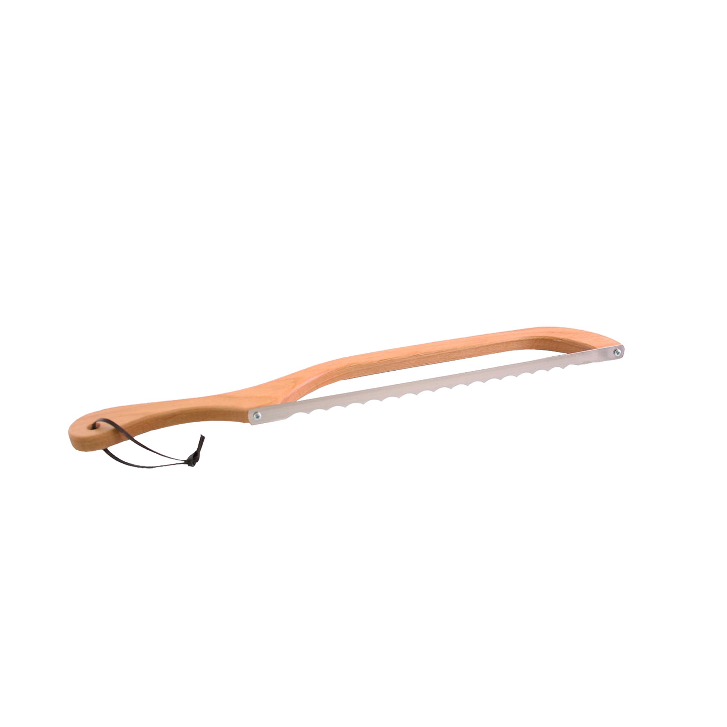 Long-handled bread and bagel slicer knife with a slender serrated blade and smooth wooden handle, handcrafted and made in USA, ideal for Kitchen & Food and Bread Making Supplies collections.