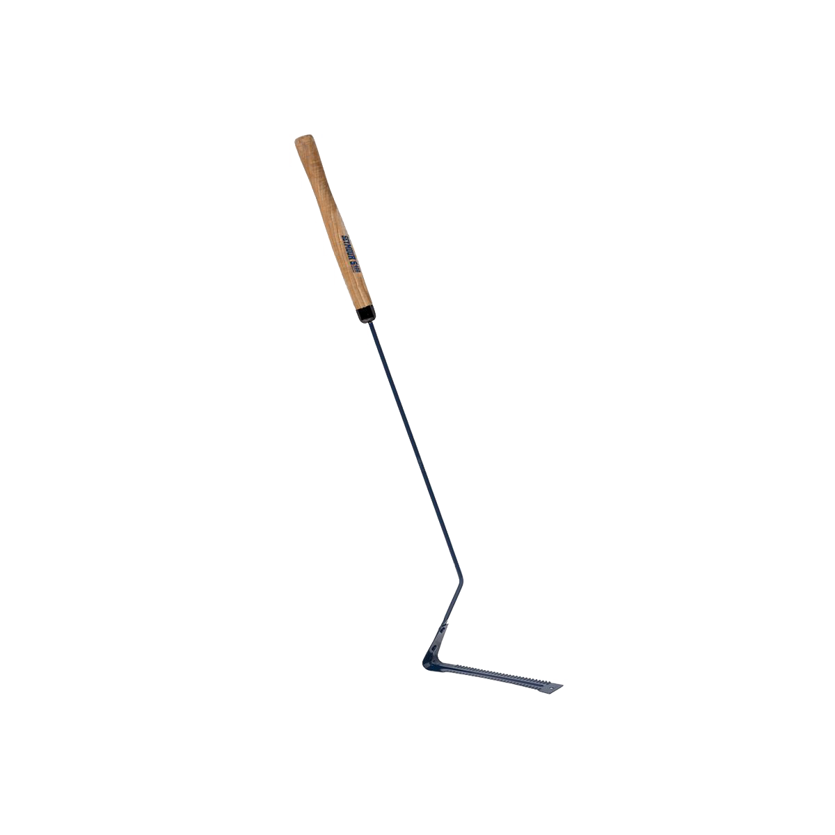 Durable serrated steel grass whip with hardwood handle, designed for trimming overgrown weeds along fences and barns, ideal for Farm, Garden & Tool and Lawncare collections.