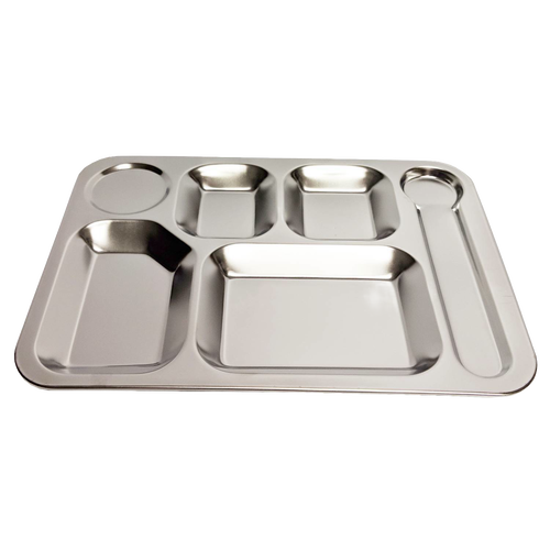 Durable stainless steel picnic tray with six separate compartments for food, drink, and utensils, ideal for Kitchen & Food, Dinnerware, Best Sellers, Promo Eligible, and Sale collections.