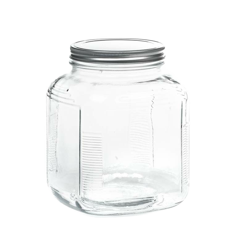Clear square 1 gallon butter churn jar made in USA with metal screw-on lid, compatible with older style lids, featured in Kitchen & Food, Specialty Equipment, Making Butter collections.