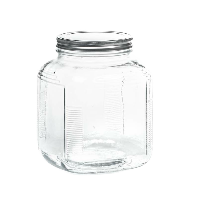 Clear square 1 gallon butter churn jar made in USA with metal screw-on lid, compatible with older style lids, featured in Kitchen & Food, Specialty Equipment, Making Butter collections.