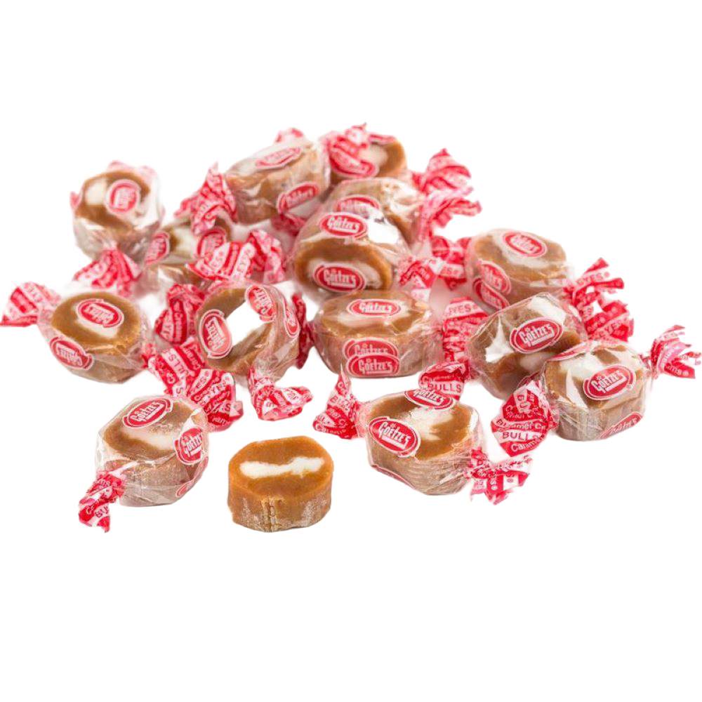 Individually wrapped creamy caramel sweets with a soft white center, handmade in the USA, perfect for Kitchen & Food, Snacks and Sweets, and Best Sellers collections.