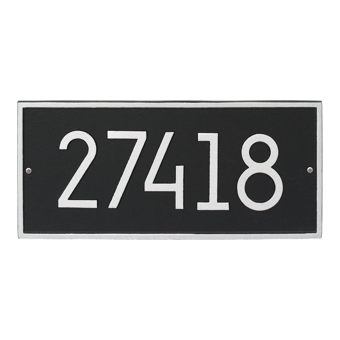 Handcrafted black and silver custom wall plaque with bold white numbers, designed to enhance curb appeal and add value, made in USA for Home & Decor and Address Signs collections.
