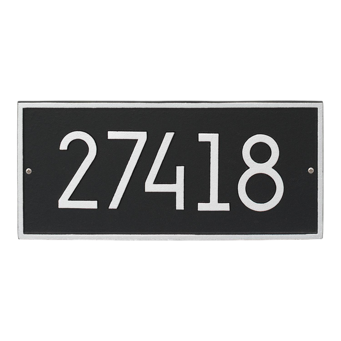 Handcrafted black and silver custom wall plaque with bold white numbers, designed to enhance curb appeal and add value, made in USA for Home & Decor and Address Signs collections.