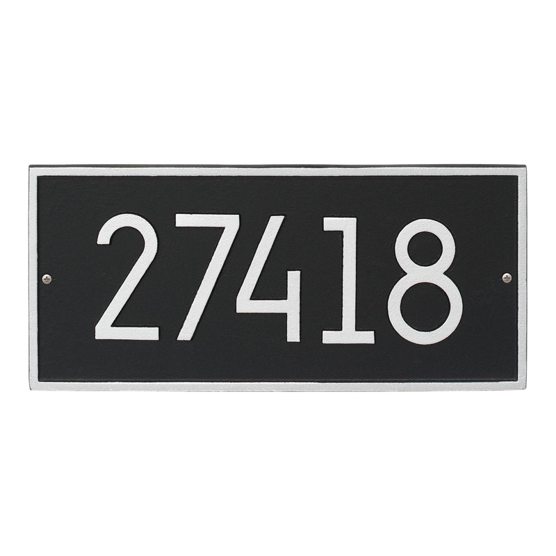 Handcrafted black and silver custom wall plaque with bold white numbers, designed to enhance curb appeal and add value, made in USA for Home & Decor and Address Signs collections.
