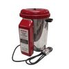 Compact home milk pasteurizer with stainless steel body and red top, featuring an electric heating element and control box, suitable for farm and animal care use.