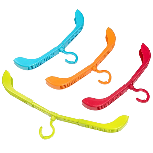 Set of four bright multi-color adjustable plastic hangers with swivel hooks and air vents to speed drying, part of Laundry Supplies, Dryers and Drying Accessories, Home & Decor collections.