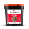 Black plastic bucket with an orange lid containing freeze-dried meat and rice emergency food supply, featuring easy preparation and a 25-year shelf life, part of Farm, Garden & Tool and Emergency Supplies collections.