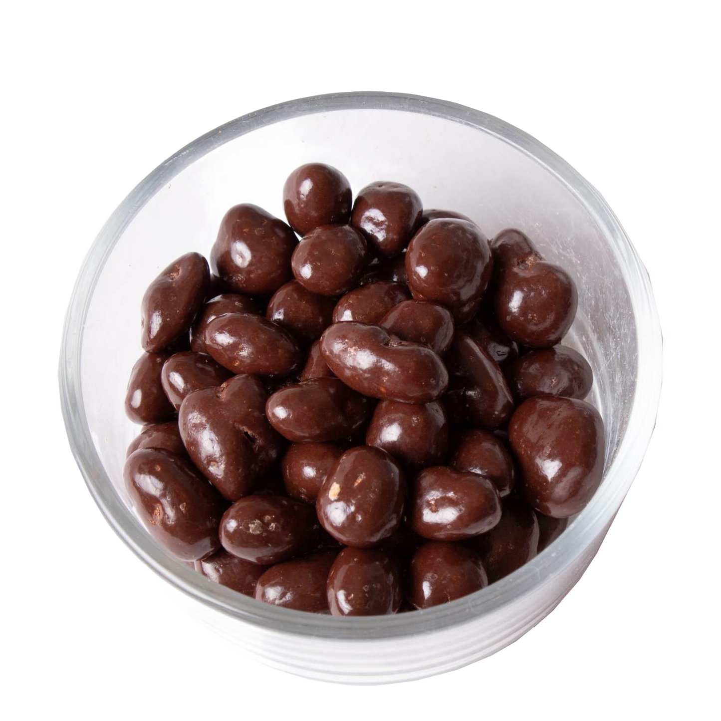 Clear glass bowl filled with glossy, handcrafted chocolate covered raisins made in USA, perfect for Kitchen & Food, Snacks and Sweets, Candy, Best Sellers, and Promo Eligible collections.