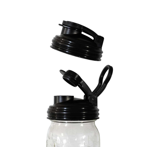 Durable black pour lid with flip-top spout and carry loop for regular-mouth jars, crafted in the USA, perfect for Kitchen Gadgets, Kitchen Accessories, and Best Sellers collections.