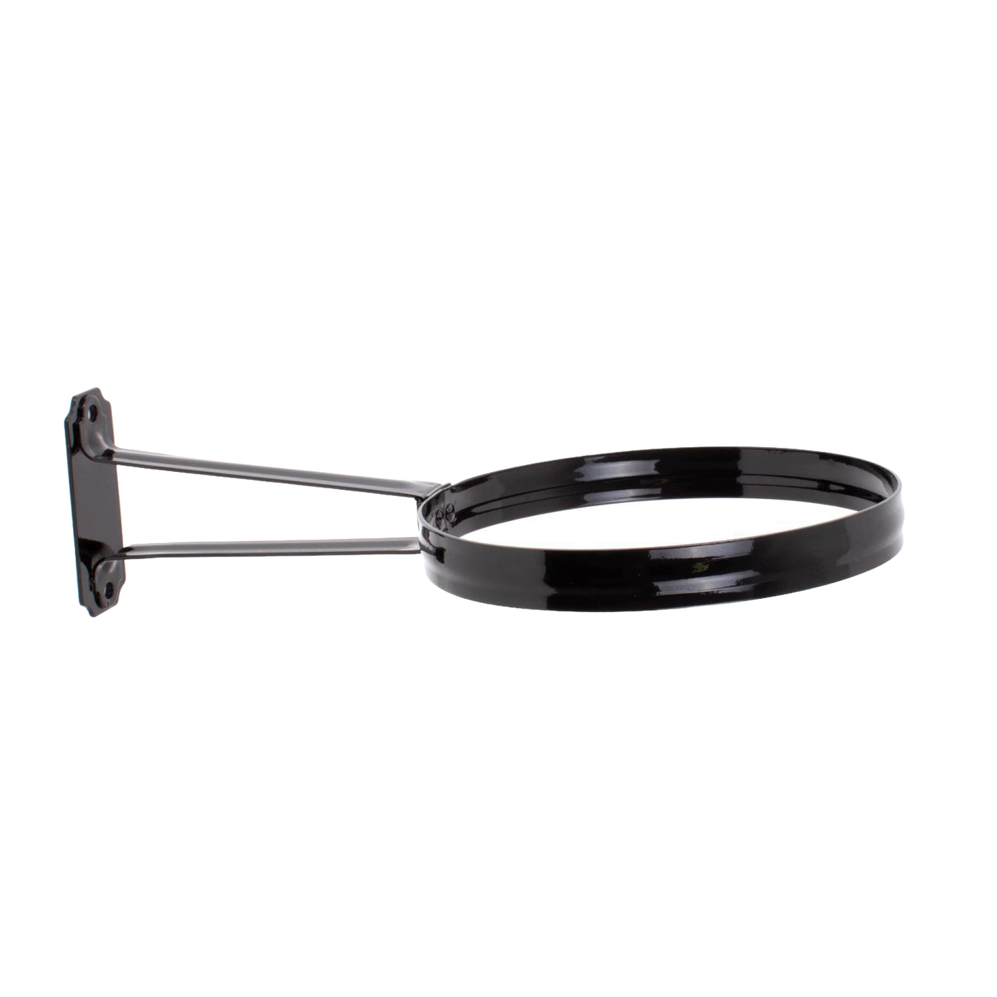 Handcrafted classic black metal wall bracket with 11-3/4-inch arm and 6-inch diameter ring, designed for mounting Aladdin oil lamps, featured in Lamps & Lighting, Oil Lamps, Wall Lamps, Best Sellers, and Promo Eligible collections.