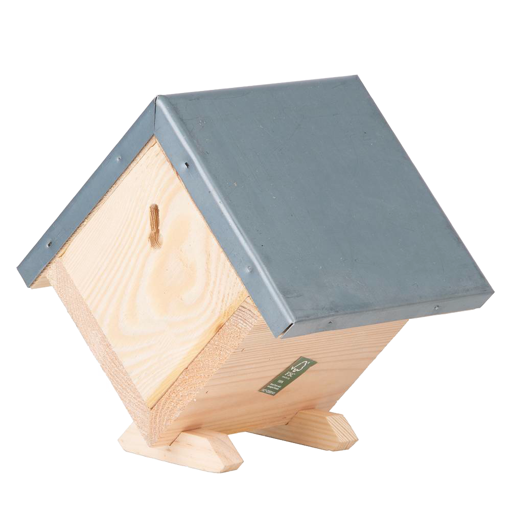 Handcrafted pine wood square bee shelter with a zinc roof and paper nesting tubes, designed for beneficial pollinators, ideal for Farm, Garden & Tool, Garden Accessories, Best Sellers collections.