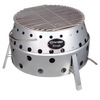Round stainless steel charcoal grate with parallel bars and vented stainless steel body, designed for stable fuel use in outdoor camping and backyard settings, included in Farm, Garden & Tool, Camping, Best Sellers, and Promo Eligible collections.