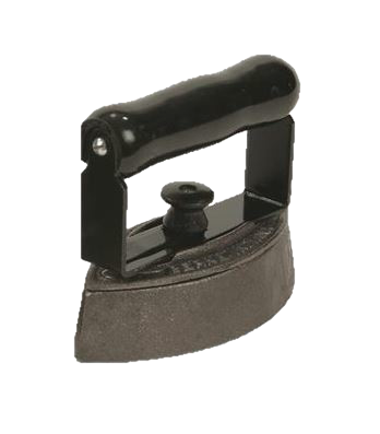 Handcrafted heavy cast iron sad iron with smooth black wooden handle, made in USA, perfect for traditional non-electric ironing in Home & Decor and Laundry Supplies collections.