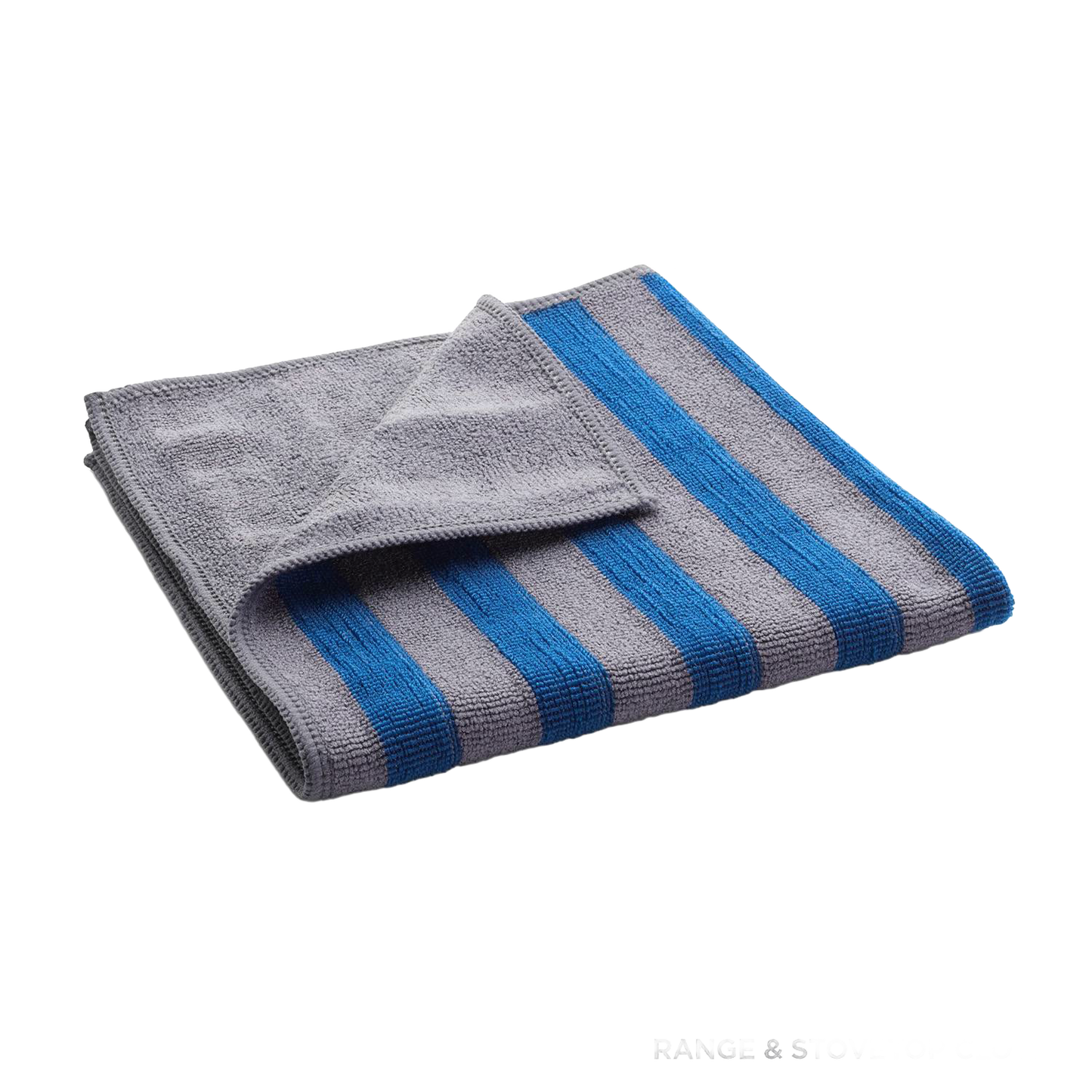 Gray microfiber cleaning cloth featuring bold blue stripes, designed for effective chemical-free cleaning, ideal for Home & Decor, Household Cleaning, and Best Sellers collections.