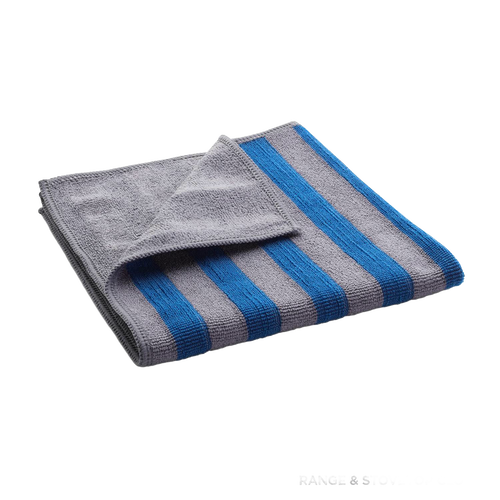 Gray microfiber cleaning cloth featuring bold blue stripes, designed for effective chemical-free cleaning, ideal for Home & Decor, Household Cleaning, and Best Sellers collections.