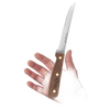 Handcrafted boning knife with smooth wooden handle and sharp curved blade held in hand, designed for precise food preparation in Kitchen & Food and USA Made collections.
