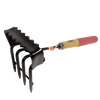 Black painted steel garden tool with four long tines and serrated crossbar, featuring a hardwood handle, ideal for farm, garden & tool, and digging and cultivating tasks.