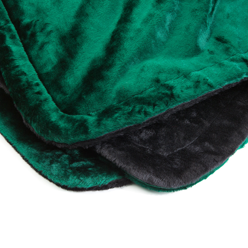 Handcrafted Amish-made lap robe with plush faux fur in rich green and black, featuring a synthetic quilted lining, ideal for Home & Decor, Farm, Garden & Tool, and USA Made collections.