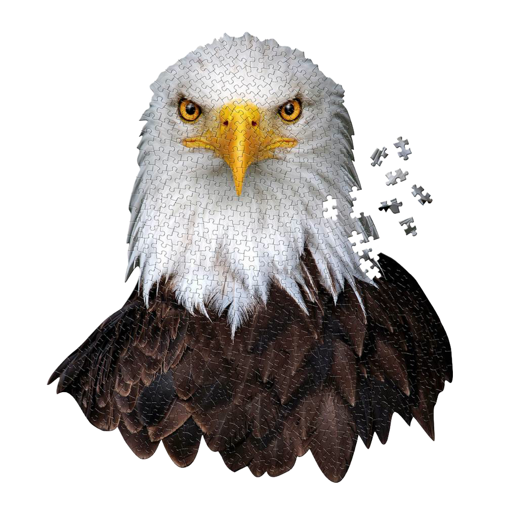 Handcrafted shaped eagle head jigsaw puzzle with 550 pieces, featuring a unique border and vibrant detailed image, perfect for Toys, Games, and Best Sellers collections.