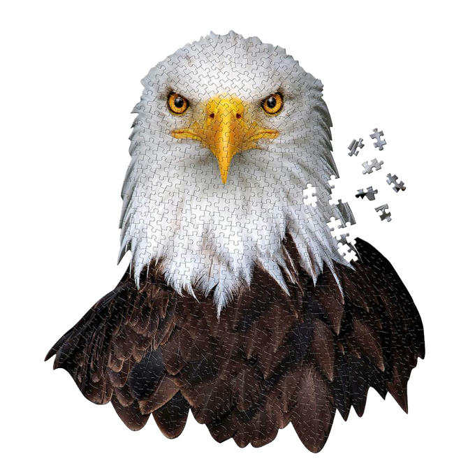 Handcrafted shaped eagle head jigsaw puzzle with 550 pieces, featuring a unique border and vibrant detailed image, perfect for Toys, Games, and Best Sellers collections.